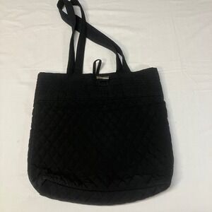 Vera Bradley Black Quilted Microfiber Tote Bag Leopard Print Lining Shoulder Bag